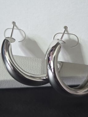 Classic Silver Hoop Earrings - Polished Chunky Hoops, XP.